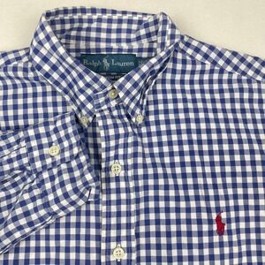 Ralph Lauren Mens Blue Gingham Custom Fit Button Down Shirt Medium Long Sleeve